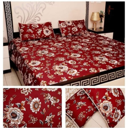 Mehroon Printed Sheet With 2 Pillow Covers – 3 PCS