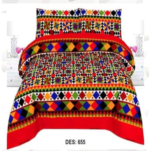 Mix Colours Printed Sheet With 2 Pillow Covers – 3 PCS