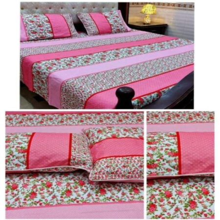 Pink Printed Sheet With 2 Pillow Covers – 3 PCS