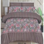 Pink  Brown Red Flowers Printed Bed Sheet With 2 Pillow Covers