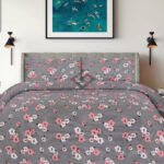 Pink White Flower Printed Sheet With 2 Pillow Covers – 3 PCS