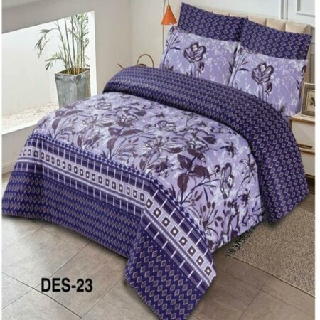 Purple White Printed Bed Sheet With 2 Pillow Covers