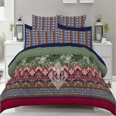 Red Green Printed Bed Sheet With 2 Pillow Covers