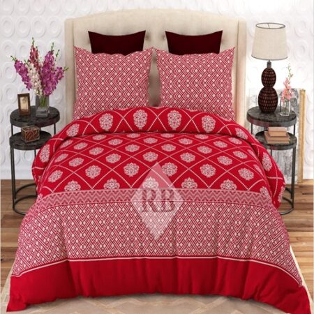 Red White Printed Bed Sheet With 2 Pillow Covers (2)