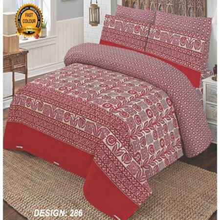 Red White Printed Bed Sheet With 2 Pillow Covers