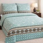 Beautifull Green Multi Colours Printed Bed Sheet With 2 Pillow Covers