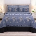 Light Blue Printed Bed Sheet With 2 Pillow Covers