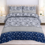 Grey Flowers Colours Printed Bed Sheet With 2 Pillow Covers