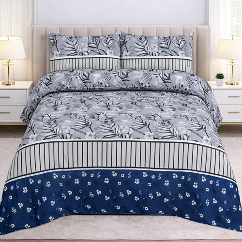 Grey Flowers Colours Printed Bed Sheet With 2 Pillow Covers Grey Flowers Colours Printed Bed Sheet With 2 Pillow Covers
