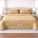 Yellow Mastar Colours Printed Bed Sheet With 2 Pillow Covers
