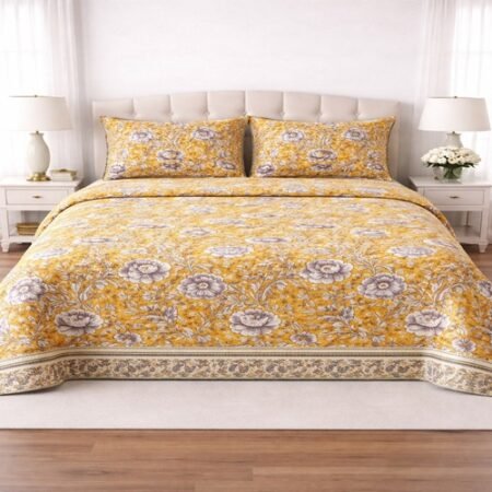 Yellow Mastar Colours Printed Bed Sheet With 2 Pillow Covers