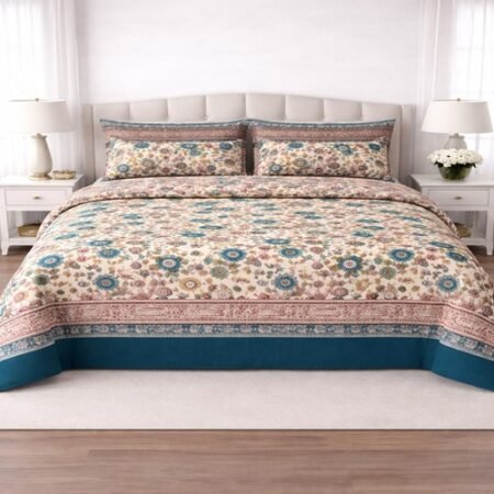 Zink Colours Printed Bed Sheet With 2 Pillow Covers