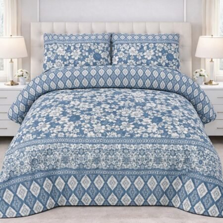 Cream Colours Printed Bed Sheet With 2 Pillow Covers