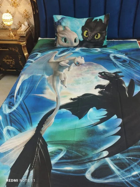 Black & White Dragon Character Kids Bed Sheet