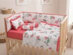Pink fairy design baby cot set with pillows