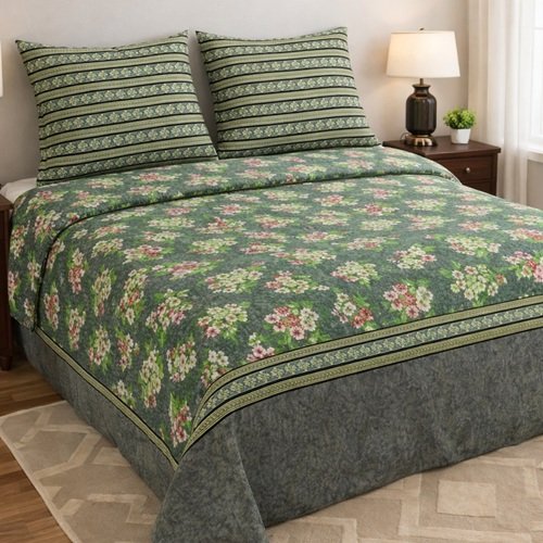 Beautifull Grey Flowers Printed Bed Sheet With 2 Pillow Covers Beautifull Grey Flowers Printed Bed Sheet With 2 Pillow Covers