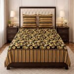 Black Yellow Flowers Printed Bed Sheet With 2 Pillow Covers