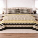 Yellow Black Printed Bed Sheet With 2 Pillow Covers