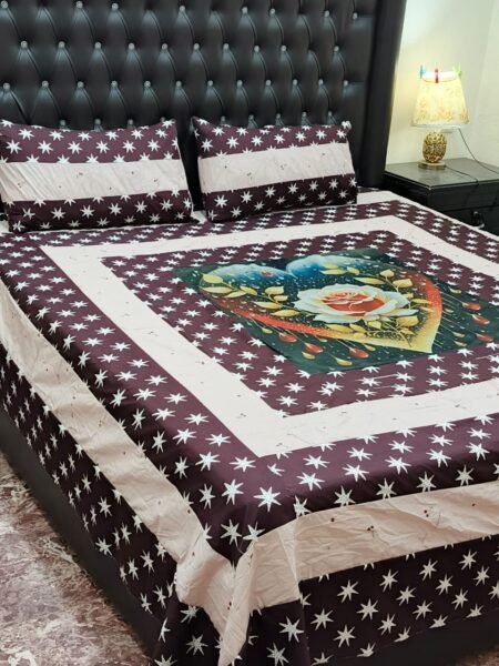 Printed Patchwork Embroidered Bed Sheet GN Design (78)