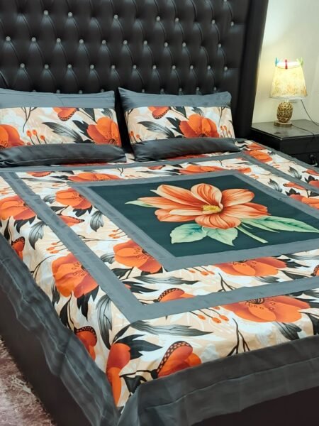 Printed Patchwork Embroidered Bed Sheet GN Design (84)