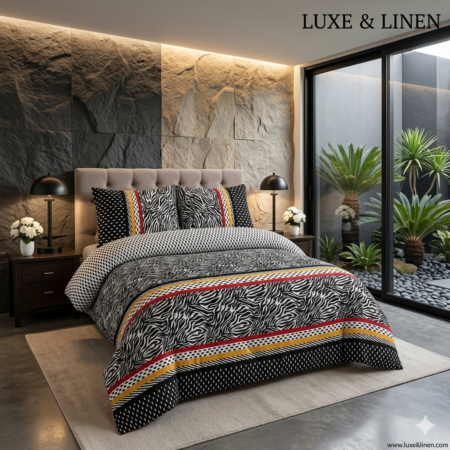 Black Printed Bed Sheet With 2 Pillow Covers