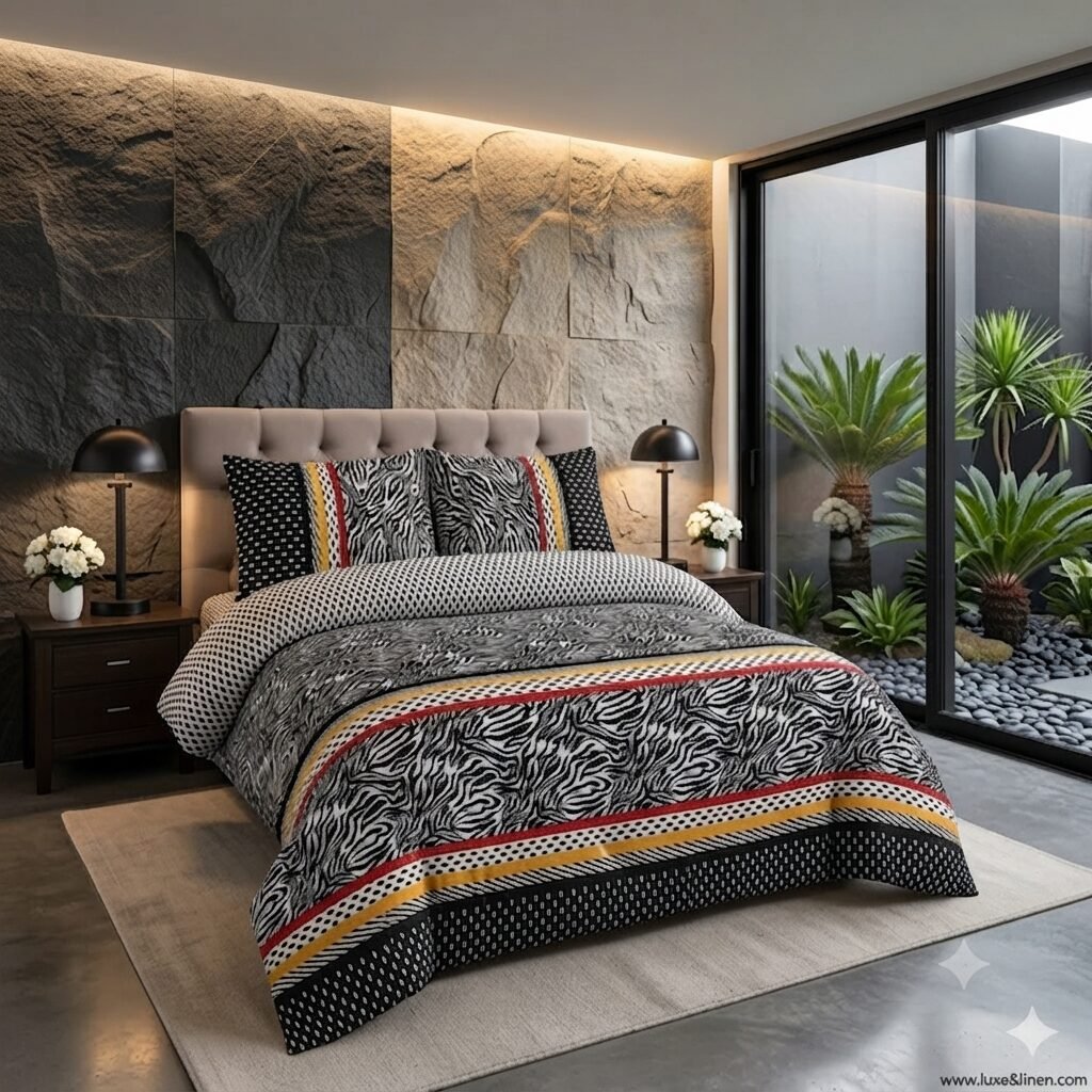 Black Printed Bed Sheet With 2 Pillow Covers Black Printed Bed Sheet With 2 Pillow Covers