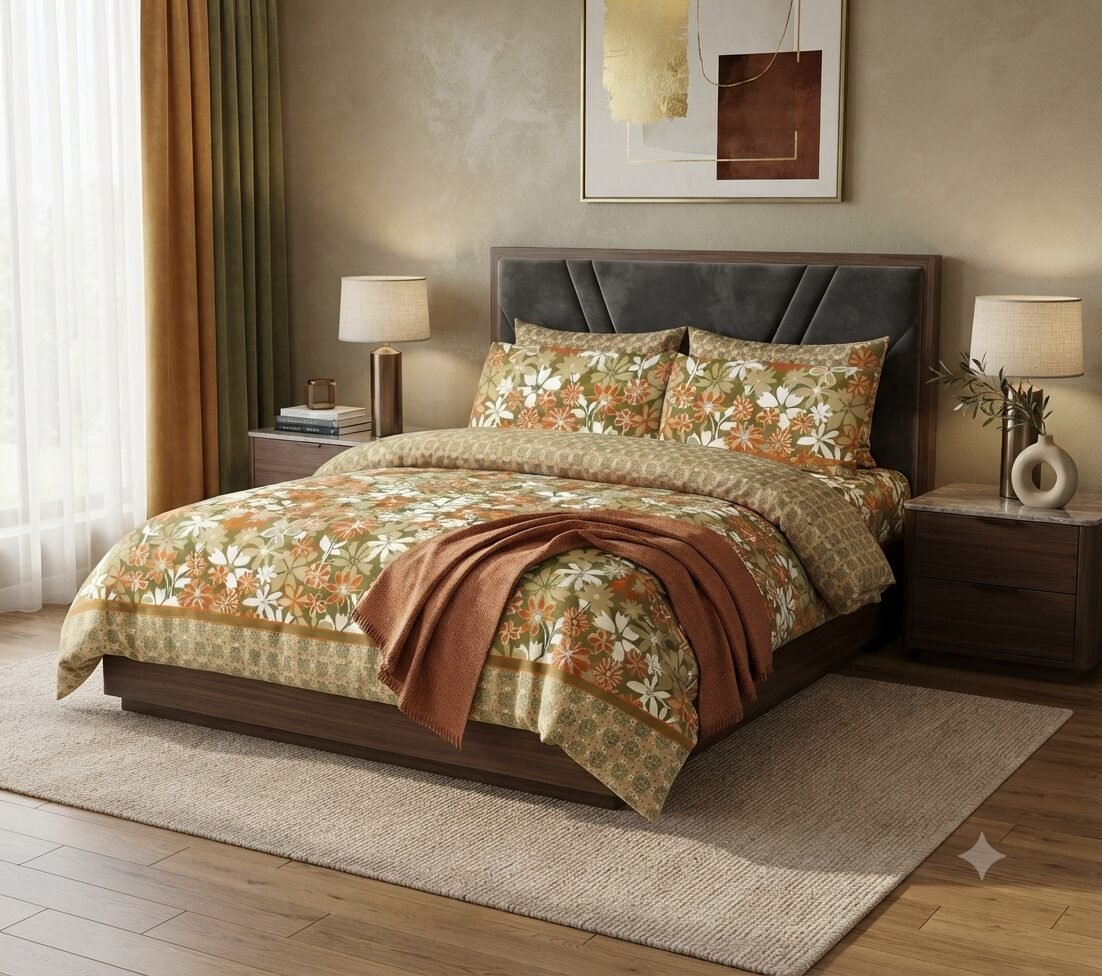 Earth-Tone Floral Harmony Premium Cotton Bed Sheet Set Earth-Tone Floral Harmony Premium Cotton Bed Sheet Set