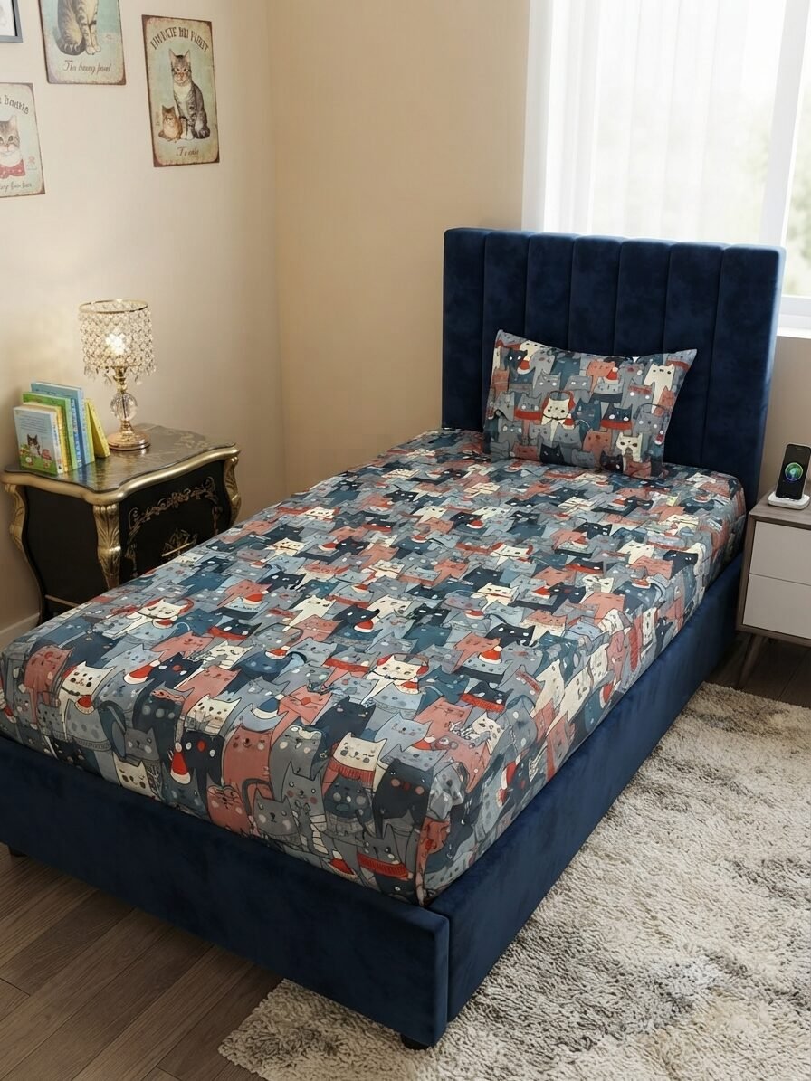 Festive Cats kids Bed Sheet Festive Cats kids Bed Sheet