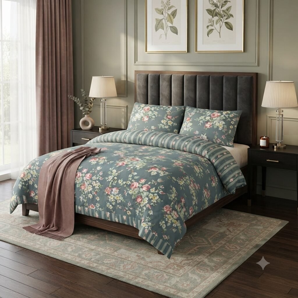 Grayish Printed Bed Sheet With 2 Pillow Covers Grayish Printed Bed Sheet With 2 Pillow Covers