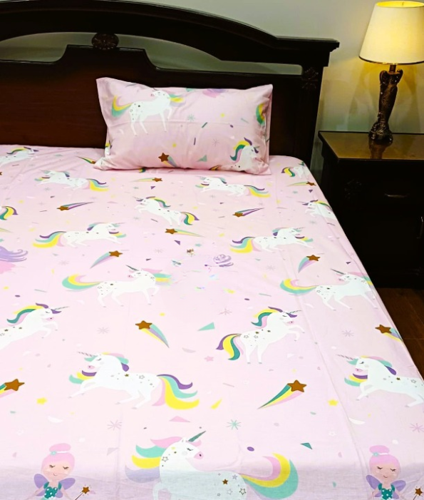 Unicorns Stars Character Kids Bedsheet (Copy) with 2 Pillow Covers