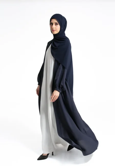 PlainNavyOpenAbayaWithCuffSleeves-1