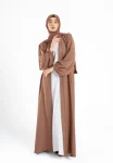 PlainToffeeOpenAbayaWithCuffedSleeves-1