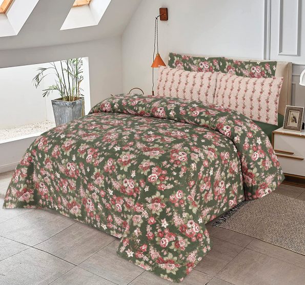 Pink Printed Bed Sheet With 2 Pillow Covers