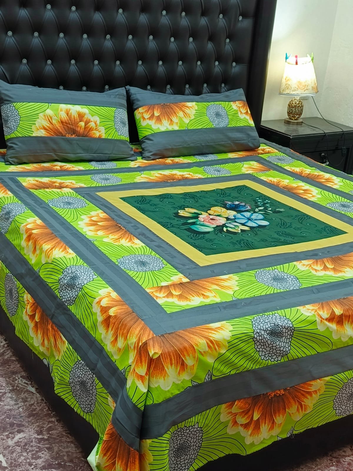 Printed Patchwork Embroidered Bed Sheet GN Design (80) Printed Patchwork Embroidered Bed Sheet GN Design (80)