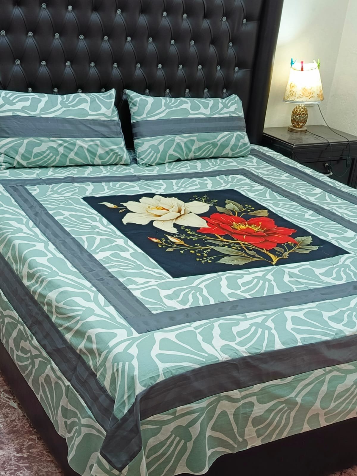 Printed Patchwork Embroidered Bed Sheet GN Design (81) Printed Patchwork Embroidered Bed Sheet GN Design (81)