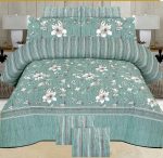 Greenish-Blue Printed Bed Sheet With 2 Pillow Covers