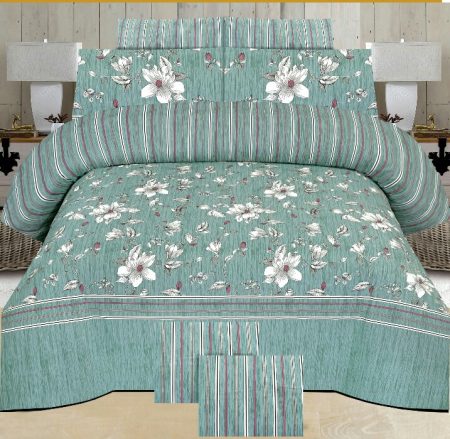 Greenish-Blue Printed Bed Sheet With 2 Pillow Covers