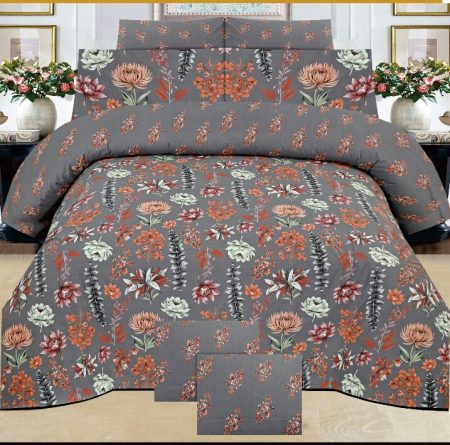 Gray Printed Bed Sheet With 2 Pillow Covers