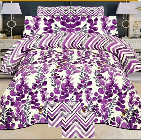 Purple Floral Printed Bed Sheet With 2 Pillow Covers