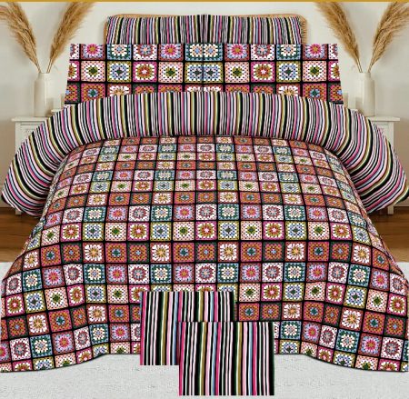 Colorful Design Printed Bed Sheet With 2 Pillow Covers