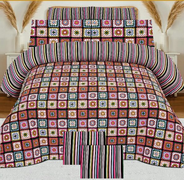 Colorful Design Printed Bed Sheet With 2 Pillow Covers