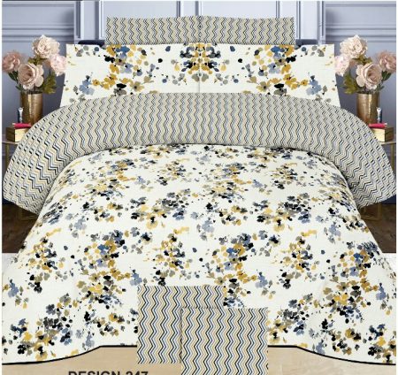 White Printed Bed Sheet With 2 Pillow Covers