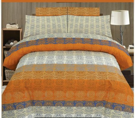 Orange Printed Bed Sheet With 2 Pillow Covers