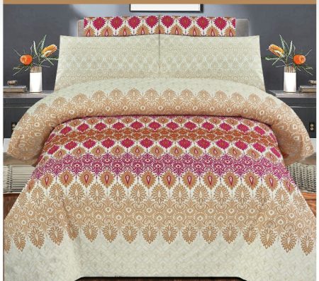 Elegant Patterns Printed Bed Sheet With 2 Pillow Covers