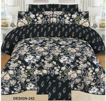 Black Printed Bed Sheet With 2 Pillow Covers