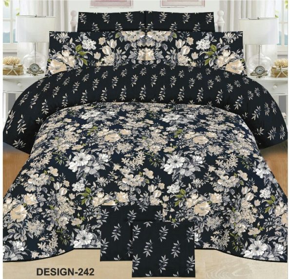 Black Printed Bed Sheet With 2 Pillow Covers