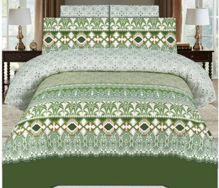 Green Printed Bed Sheet With 2 Pillow Covers