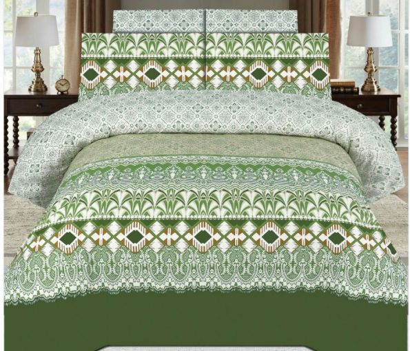 Green Printed Bed Sheet With 2 Pillow Covers