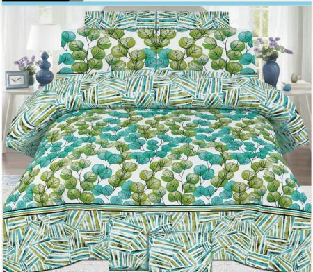 Green Printed Bed Sheet With 2 Pillow Covers