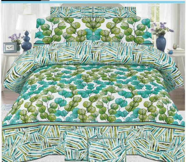 Green Printed Bed Sheet With 2 Pillow Covers